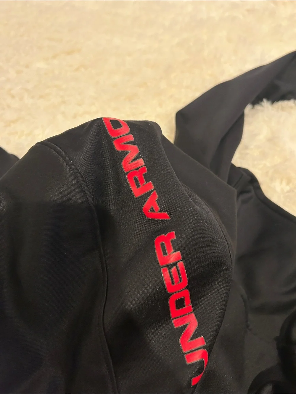 Under Armour Black Hoodie with Red Logo and Lined Hood